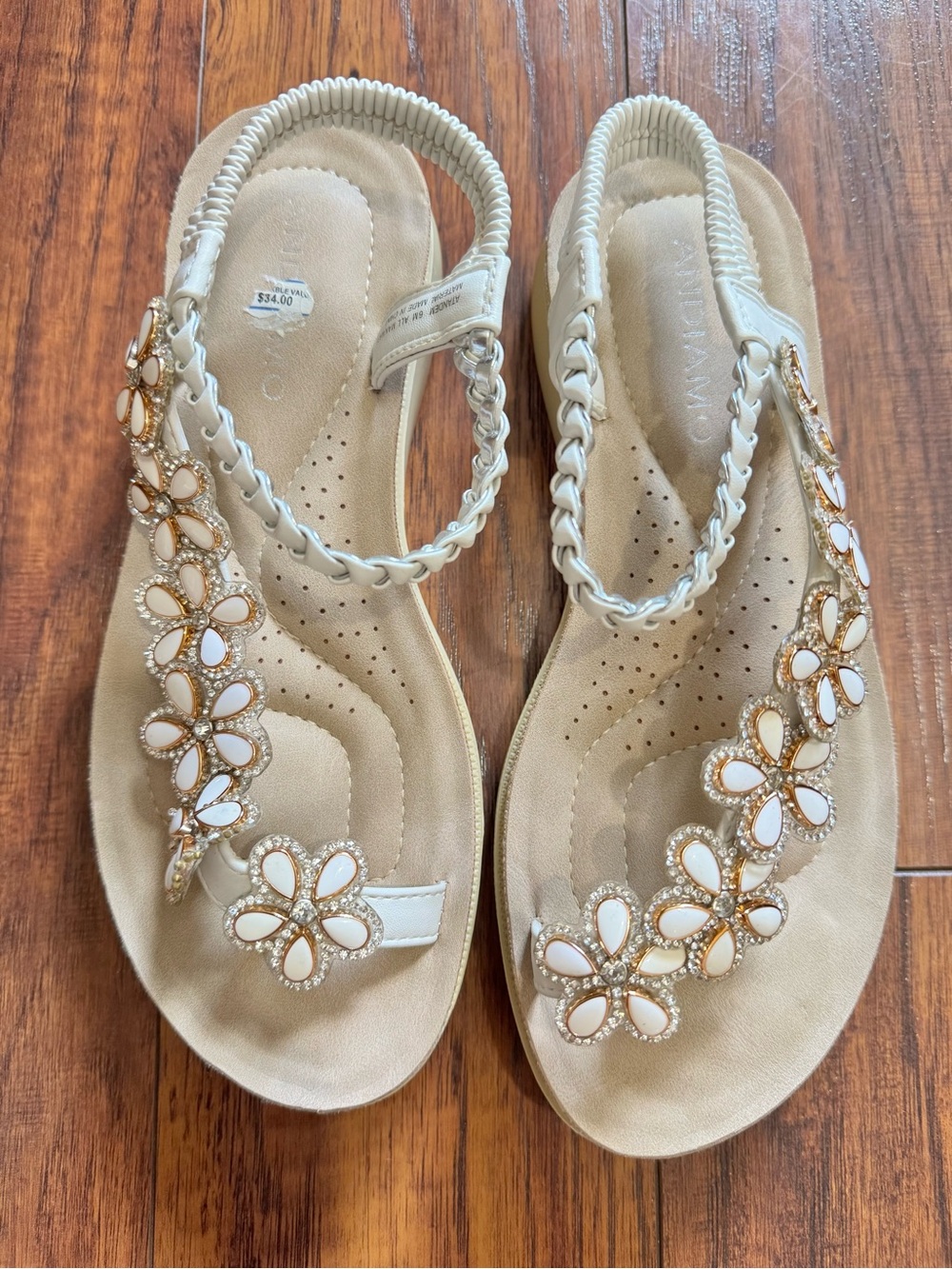 Comfort Floral Jeweled Slingback Sandals - White